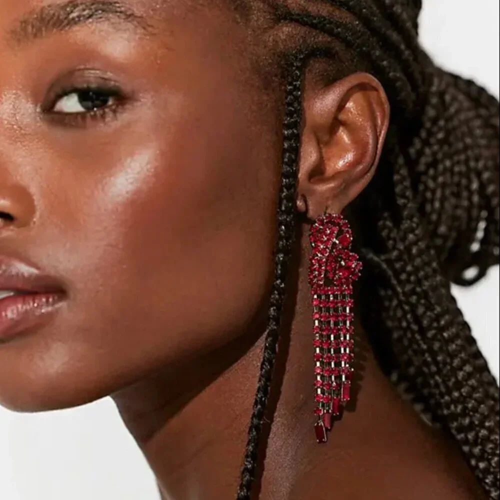 NWT Free People Follow The Rhythm Rhinestone Earrings in Red
